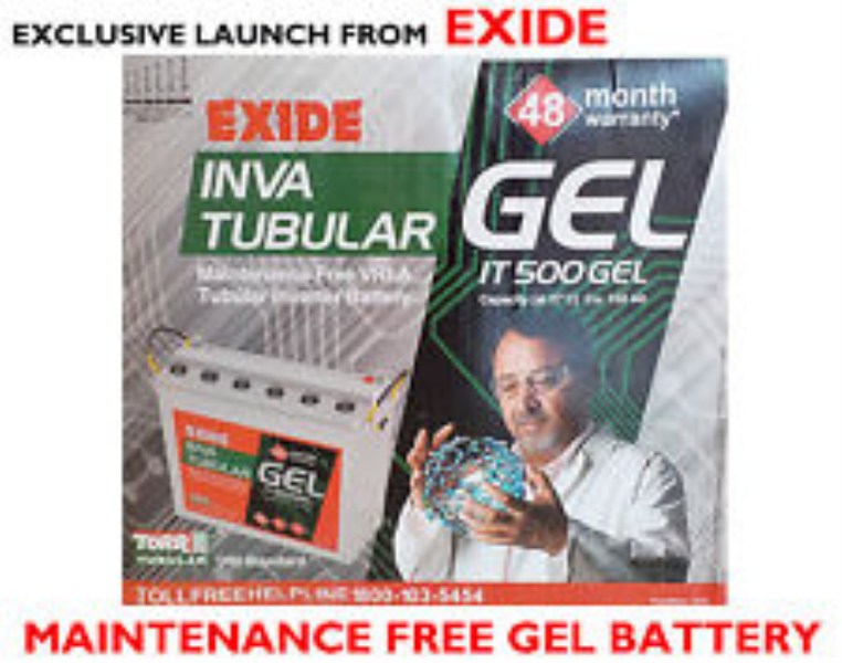 ORIGINAL EXIDE 150 Ah Tall Tubular Heavy duty GEL Battery This is a BRAND NEW, FACTORY PACKED product
DESCRIPTION OF EXIDE 150AH VRLA Tall Tubular Inverter Battery VRLA Maintenance Free GEL Battery. Torr TUBULAR battery with DIN Standard XTRA HEAVY DUTY BATTERY Extra strong flexible oxidation resistant Gauntlet gives higher performance. Highly puncture resistant separator minimizes possibility of internal short circuit. Superior overcharge endurance & thermal management capability. Balanced active material to electrolyte ratio ensures high product reliability. TECHNICAL SPECIFICATIONS OF EXIDE 150AH Tall Tubular GEL Battery