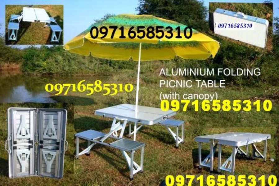 USA Brand Aluminium Picnic table free Umbrella.
4 chairs attached
its weight is 9-10kg.
Portable picnic table