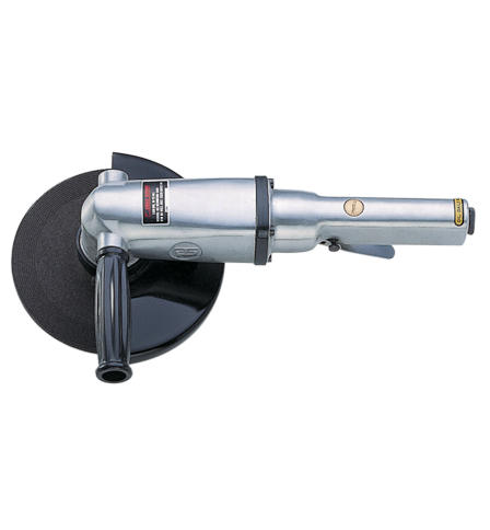 TPT-508 (7'' Pneumatic ANGLE GRINDER)
is a hand tool suitable for grinding, polishing and smoothing applications.
Specifications:
Free Speed: 7,000 r.p.m.
Disc Size: 7¨
Length: 13.5¨(343 mm)
Avg. Air Cons: 6.5 cfm(184 l/min)
Air Inlet: 3/8¨
Hose Size: 3/8¨
Air Pressure: 90 -100psi (6.3-7 kg/cm2)
Net Weight: 7 lbs(3.2 kg)
Sound Level:86dBA