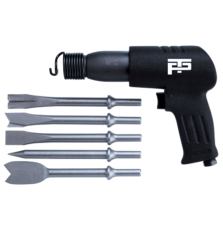 TPT-684 Their combination of power, compactness and light weight gets the job done. Better operator comfort comes with a unique vibration dampening body.
Specifications:
Piston Stroke: 67mm
Stroke Speed: 3,200 b.p.m.
Length: 6.8¨(173 mm)
Avg. Air Cons: 3.9 cfm(110 l/min)
Air Inlet: 1/4¨
Hose Size: 3/8¨
Air Pressure: 90 psi (6.3 kg/cm2)
Net Weight: 3 lbs(1.35 kg)
Sound Level: 99dBA