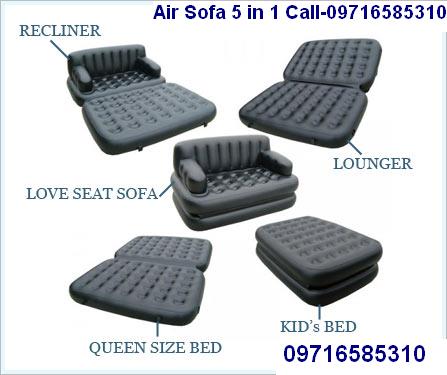 Get 5 in 1 Air Sofa Cum Bed 5 in 1 as seen on tv
free electric pump and carry bag