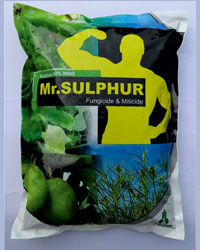 MR.SULPHUR
Sulphur 80% WDG
Fungicide and Miticide
Spray Dosages
2-3 gm/lit water (All field crops)
250 gm/200 lit water (High volume spray)
3-6 kg/acre (Soil application as fertilizer)