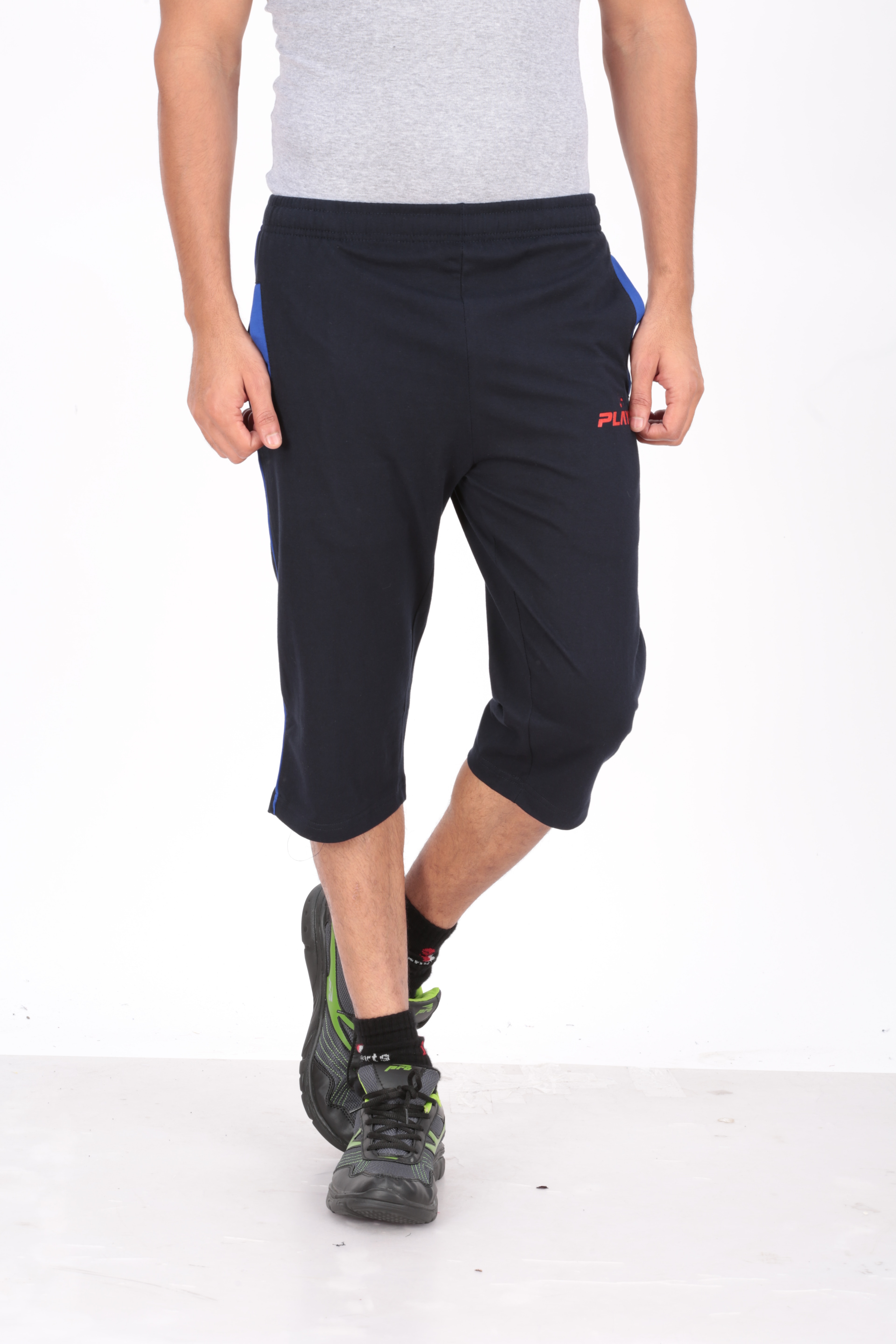 South cotton fabs manufacturing Three Fourth Pant Navy Royal Tip