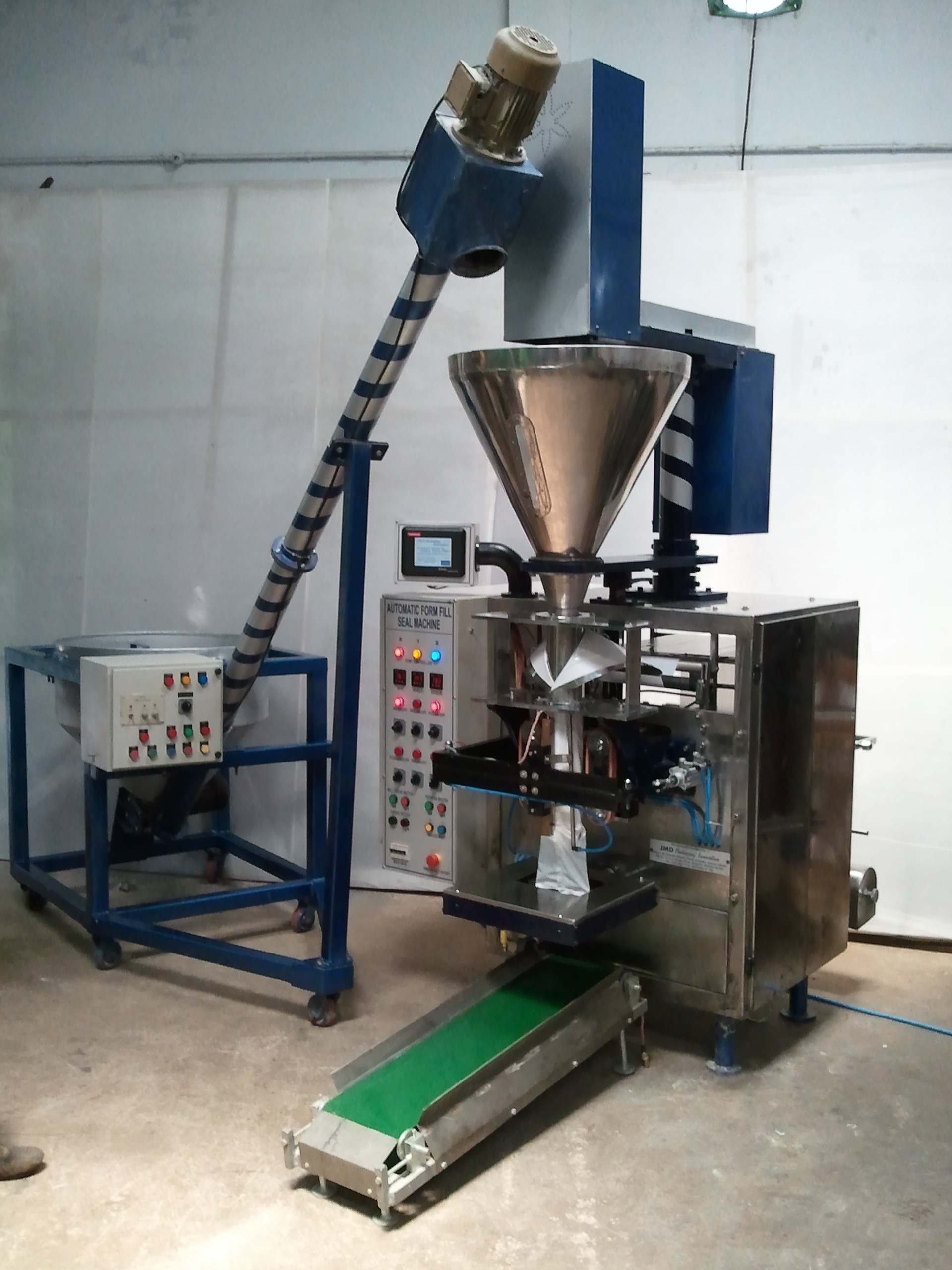 These machines can be used any heat seal-able laminated films like:
Polyester
Poly Paper
Foil
BOPP
Packaging Items
Any type of non free flow powder products like ATTA, MAIDA, BESAN, SATTU, Spice, FERTILISERS, PESTICIDES, MUSHROOM POWDERS, MEHENDI etc.
Technical Specification
Out Put – Up to 100 BPM
Filling Capacity – 5 gm – 1 kg
Filling Type – SERVO DRIVES/CLUTCH BRAKE DRIVES
Sealing Type – Fin Seal / Lap Seal
Packaging Materials – LAMINATES/LDPE/ANY HEAT SEALABLE PACKING MATERIALS
Machine Weights – 750 – 800 kg (APROX)
Machine Dimension – WIDTH – 1250 mm, LENGTH – 2700 mm
Depth – 1800 mm. (ADJUSTABLE)