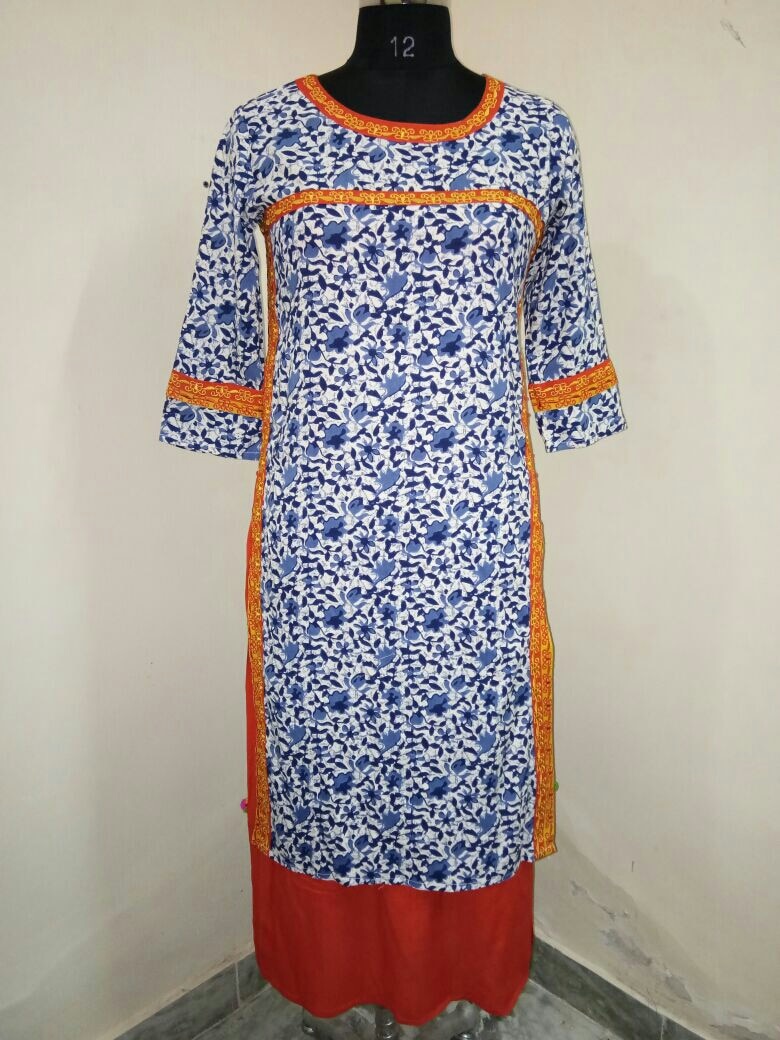 long kurta with embroidery and dori and tussles