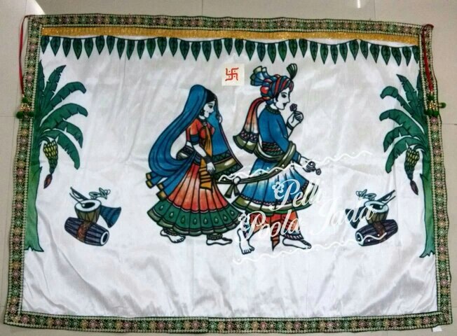 bride and groom print on raw silk fabric