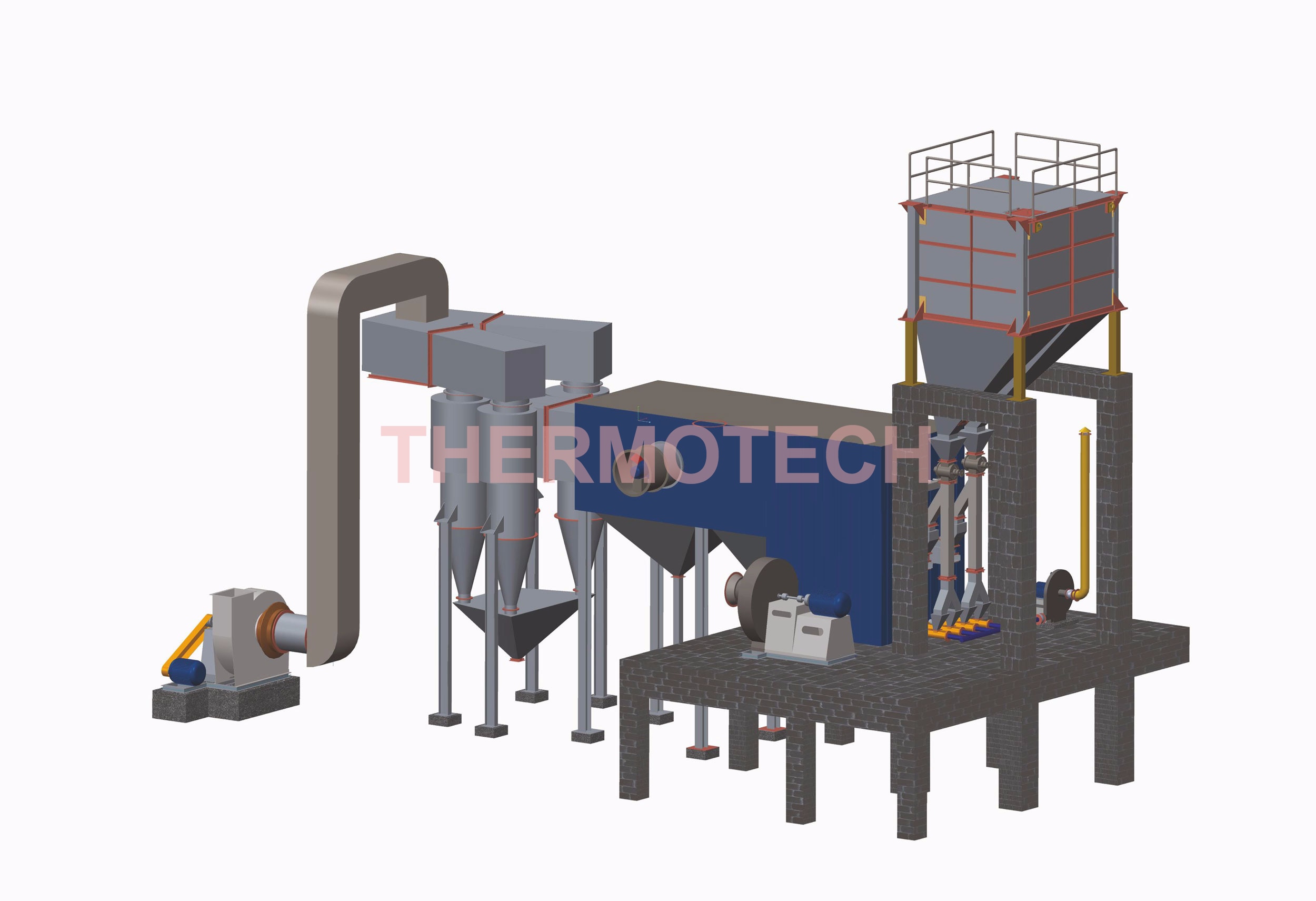 The horizontal multi pass direct fired FBC hot gas generator is designed with fuel flexibility in mind and can fire a range of use saw dust, rice husk, pulverizes coal, and any type of free flow fuel. It allows high and medium process temperatures without operating pressures.
PRODUCTS FEATURES:
- High capacity heating system
- Multi-fuel option
- Rugged - requires very little maintenance
- User-friendly systems.
OPERATING RANGE:
Capacities From 0.4 million kcal/hr to 15.0 million kcal/hr
Temperature: up to 400 ºC
Firing fuels: saw dust, rice husk, pulverizes coal, and any type of free flow fuel
Efficiency: Overall efficiency of 9o % (+/-2%) on NCV