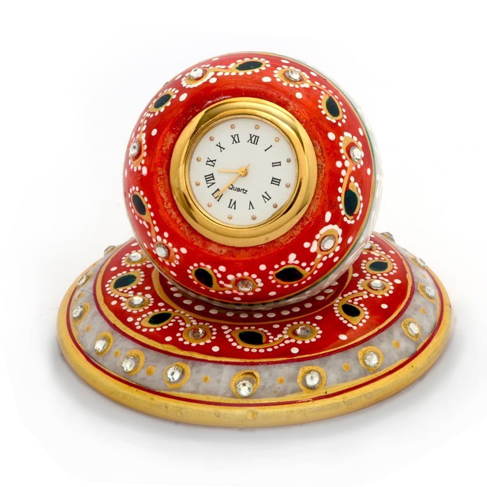 Beautiful Golden Meenakari Work Marble Table Clock 384 in Jaipur, India from Little India