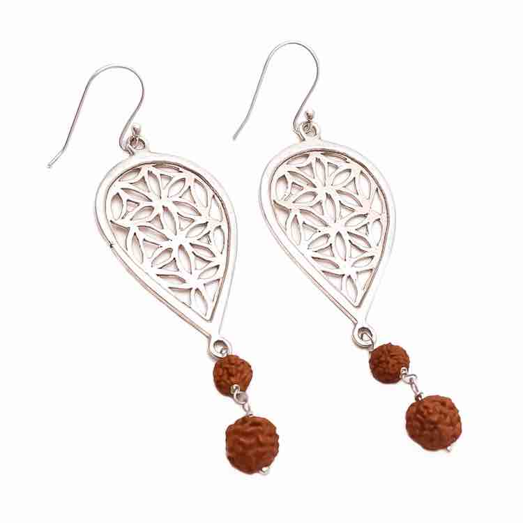 Fine 925 Sterling Silver Flower Of Life Rudraksh Fishhook Earrings Fine 925 Sterling Silver Flower Of Life Rudraksh Fishhook Earrings