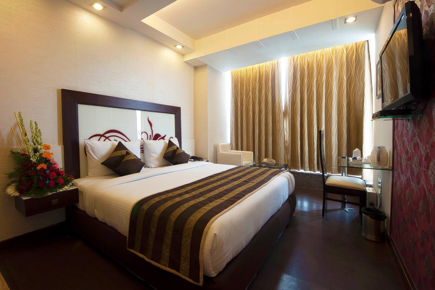 Within an easy reach of Connaught Place, Pitrashish Premium is within a 20-minute drive of tourist hotspots like India Gate, Red Fort and National Agricultural Science Museum. Catering to the needs of business travellers, the property offers meeting facility and free high-speed Wi-Fi access. The ho
tel offers 24 guestrooms that are exquisitely furnished with dark tone furniture and have distinct interiors. Work desk, LCD TV with cable connection, telephone, individually controlled air conditioning and tea/coffee maker are the common in-room amenities. Attached bathrooms are provided with hot and cold water and toiletries. Avail the services offered by the well-informed travel desk of the hotel and get acquainted with diverse facets of the national capital of India. In addition, 24-hour room service, laundry, parking area and free Wi-Fi service are also provided by the hotel.