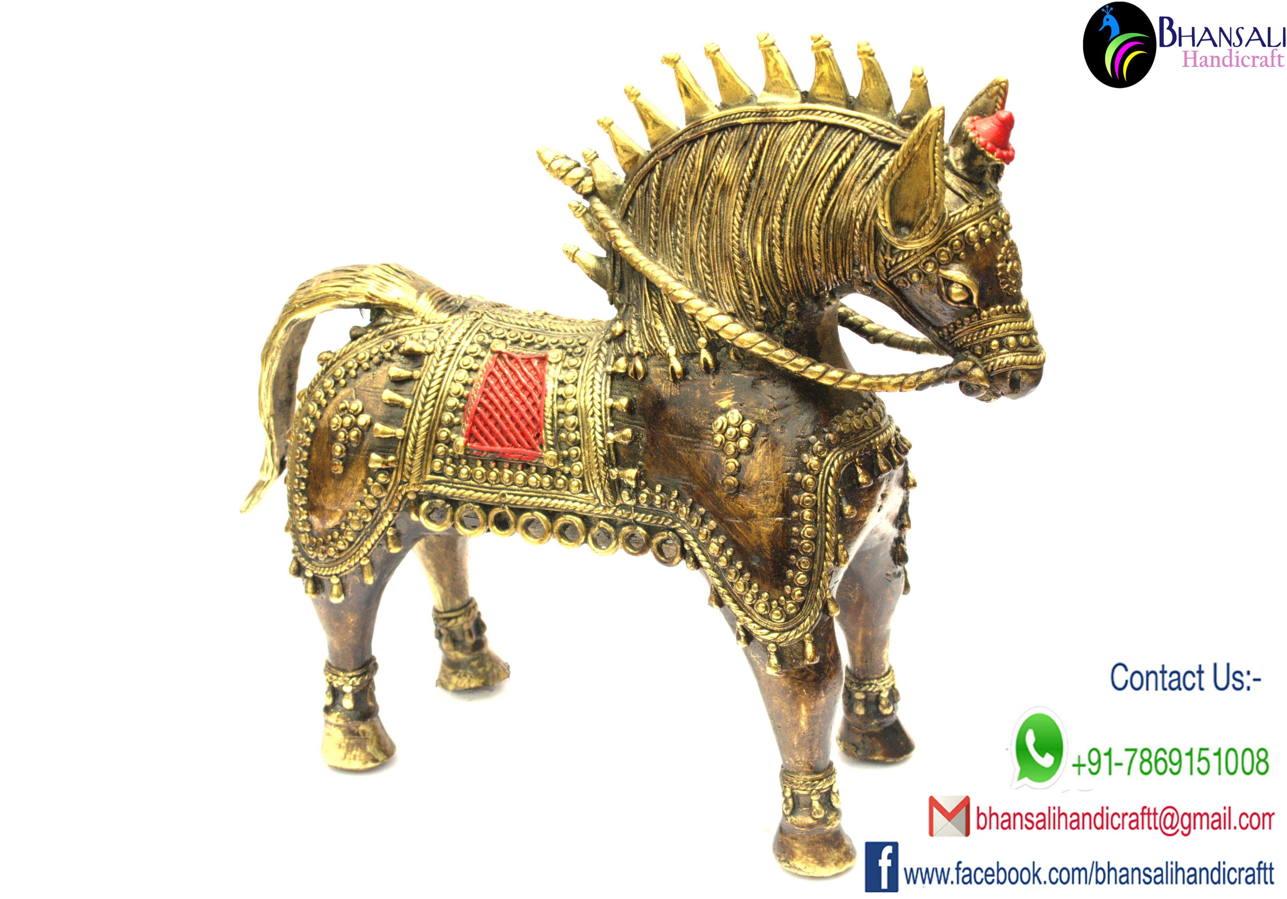 This horse rider is lord indraDev ashmedha horse like. is an exclusive piece of Dhokra art work. This piece is made as one piece only, This is Total handmade,Ecofriendly,Tribal,Antique and Very Ethnic Exclusive range of Product Design by BHANSALI HANDICRAFT.
>WEIGHT - 4.350 kg
>DIMENSIONS (CM) - W: 4 x H: 10 x L: 14
>ART WORK - Dhokra
>TYPE - Home Decor
>MATERIAL - Bell metal
>THEME - Animal Figure
>COLOUR - Multi colour