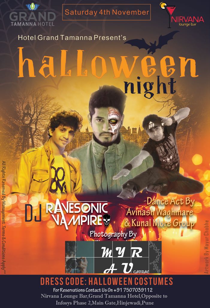 Halloween Party at Nirvana Lounge Bar, Grand Tamanna Hotel on 4th November 2017. Best Halloween Party in Pune. For Reservations, call on 7507039112