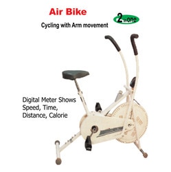 Exercise Bike
Offering you a complete choice of products which include excel air bike, excel ease recumbent bike, excel exercise cycle, excel pyramid bike, excel static bike and excel racer cycle.
Excel Air Bike
Excel Air Bike
Excel Air Bike
Ask For Price
Air Bike offeredprovides optimum support as an exercise bike and comes in durable construction finish so as to provide for lasting usage. Offering looks of elliptical machine, the system features horizontal bar for arms as well as come in patented design to provide for ideal workout support in a home and commercial gym environment. Some of its features include helps users in quickly getting into shape, offers ideal workout position, helps in quick burning of fat and makes users lose weight, comes with different adjustable resistance levels, offers suitable exercising support to entire leg including outer thigh and inner thigh area, helps in enhancing blood circulation, heart and lungs function as well as joint flexibility.
Specifications:
Digital Meter Shows Speed, Time, Distnace & Calorie
Seat Adjustable