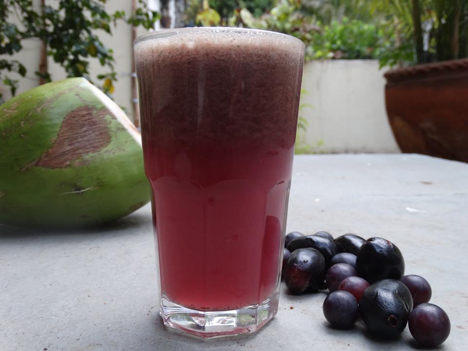 Grape juice in coconut water blend. Seasoned with ginger, mint, and dates.