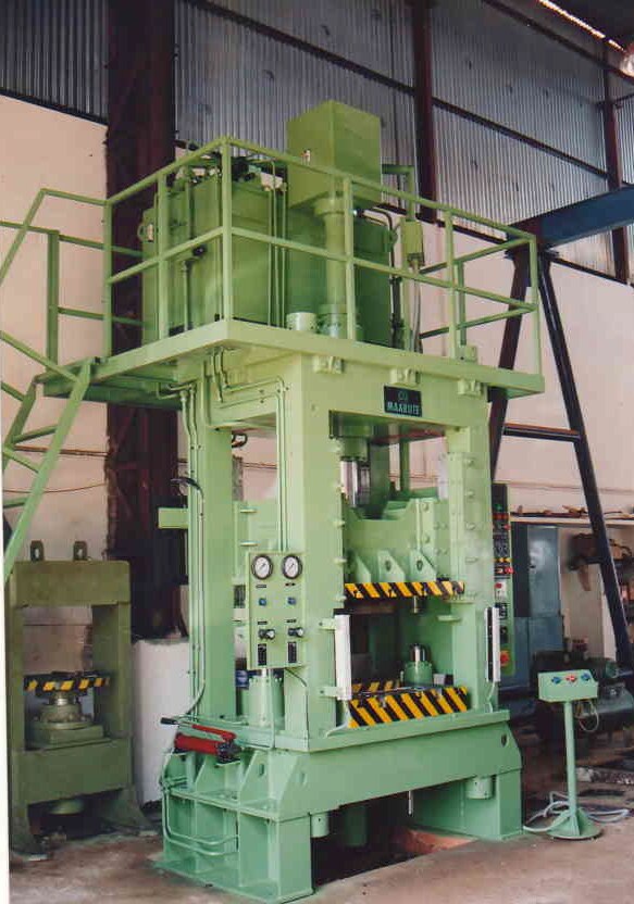 Capacity : 50 TON to 600 TON *
Stroke : up to 1500 mm *
Daylight : Up to 2000 mm *
Table size : 1000 X 1200, 1500 X 1100, 1800 X 1250 etc. *
Die-cushion or Ejector capacity : 5 TON to 150 TON *
Die Cushion or Ejector Table : 1000 X 1000 etc *
Die Cushion or Ejector Stroke : 50 mm to 400 mm etc *
Power : HP *
(* Subjected to Customer Requirement)