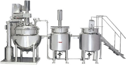 Capacity from 50 kgs to 5000 kgs
MOC SS 316/316L
Online homogenizer/microniser
Hydraulic lid lifting for mfg. vessel
Dual anchor agitator with fix anchor
Bottom/top homogenizer
PLC base fully automatic plant also abailable
cGMP with documentation