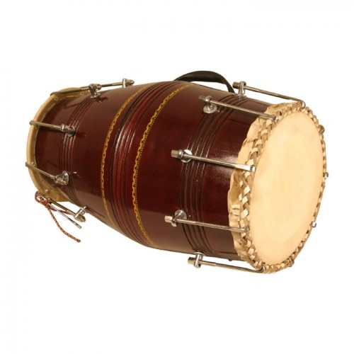 Two-headed wooden dholak drum that is shaped like a barrel with a tenor and bass head. Drum is held horizontally and played on both sides. Heads are held in place and tuned by nuts and bolts. Nuts can be tuned with a standard wrench, included.
In India, these extremely popular percussion instruments are commonly used in folk music and during marriage ceremonies. The shells are manufactured in the Northern Indian State of Uttar Pradesh and made with locally grown neem and sheesham. After transporting to Mumbai, the goat skin heads are fitted to the drum shells with nuts and bolts for tuning.
Item Specifications:
Playing Surface: Tenor: 6.5