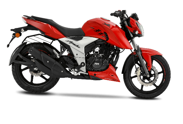 Apache RTR 160 4V Features
PERFORMANCE
• RACE DERIVED O3C TECH
• ELECTRONIC FUEL INJECTION SYSTEM*
• RACING ORIGIN SPLIT CRADLE CHASSIS
• RACE TUNED SHOWA SUSPENSION
• RACING TYRES
• RACING DOUBLE BARREL EXHAUST
STYLE
• AGGRESSIVE HEADLAMP
• ENGINE COWL
• FULLY DIGITAL INTERACTIVE SPEEDOMETER
• AGGRESSIVE TANK COWL
• RACING SEAT
• ALLOY WHEELS
SAFETY
• ROTO-PETAL DISC BRAKE
Specially designed Roto-petal disc brakes (Front and Rear) for aggressive stopping power and faster dissipation
of heat.
Specifications
ENGINE & PERFORMANCE
Type : SI, 4 stroke, Oil cooled
Engine Capacity : 159.7 cm3
Maximum Power : 12.14 kW @ 8000 rpm (16.5 PS @8000 rpm)
Maximum Torque : 14.8 Nm @ 6500 rpm
Fuel supply system : Carburetor
Valve per cylinder : 4 valves
Starting : Electric & Kick- Start
Power to Weight Ratio : 0.0843 kW/kg / 0.0849 kW/kg
Gear box : 5 speed gear box
CHASSIS, SUSPENSION & ELECTRICAL
Frame : Double cradle Split Synchro STIFF
Rear Suspension : Monoshox
Front Suspension : Telescopic Forks
Battery : 12V, 9Ah Headlamp AHO 12V, 35/35W HS1 bulb, with all-time ON LED position lamp
WHEEL TYRE AND BRAKE
Tyre Size ( front) : 90/90-17 49P Tubeless
Tyre Size ( rear) : Drum - 110/80-17 57P Tubeless Disc - 130/70-17 M/C 62P Tubeless
Front Brake : 270mm dia Petal Disc
Rear Brake : Drum - 130mm dia Drum Disc - 200mm dia Petal Disc
Brake Fluid : DOT 3 / DOT 4
DIMENSIONS, WEIGHT & FUEL TANK CAPACITY
Height : 1050 mm
Length : 2050 mm
Width : 790 mm
Wheelbase : ~1357 mm
Ground Clearance : 180 mm
Saddle Height : 800 mm
Kerb Weight : Drum - 143 kg,Disc - 145 kg
Full : 12 l