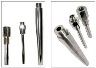 A thermowell is a pressure-tight receptacle that protects and extends the life of a temperature sensor in processing applications where the sensor is not mechanically or chemically compatible with the process environment. Installed directly into piping, vats or other parts of process systems, thermowells facilitate sensor replacement in high pressure pipelines and eliminate the need to interrupt the process flow or drain of the process system for sensor maintenance functions. The use of standardized thermowells permits simple relocation of sensors throughout a plant.
Strength versus accurate and fast temperature measurement is a balancing act. The factors which tend to produce high strength also tend to reduce the temperature sensor’s accuracy and speed of response. A properly selected thermowell will balance these opposing factors to produce a design capable of functioning satisfactorily in the intended application selection.
Thermowell Thermowell
Types of Thermowells available:
Screwed Type Drilled In Bar Stock Screwed Type
Flanged Type Drilled In Bar Stock
Screwed Type Fabricated
Flanged Type Fabricated
Thermowell materials:
Brass
SS304
SS316
SS316L
SS310
Inconel 600, Incoloy 800
Monel
Hastelloy