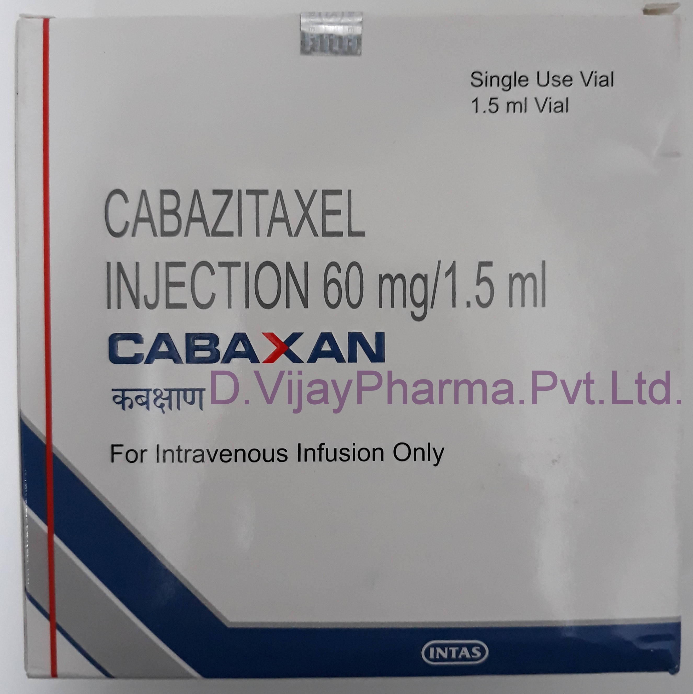 GENERIC NAME :-CABAZITAXEL,
MFG.INTAS.LTD.
PACKING :- 1.5 ML
ANTI CANCER INJECTION