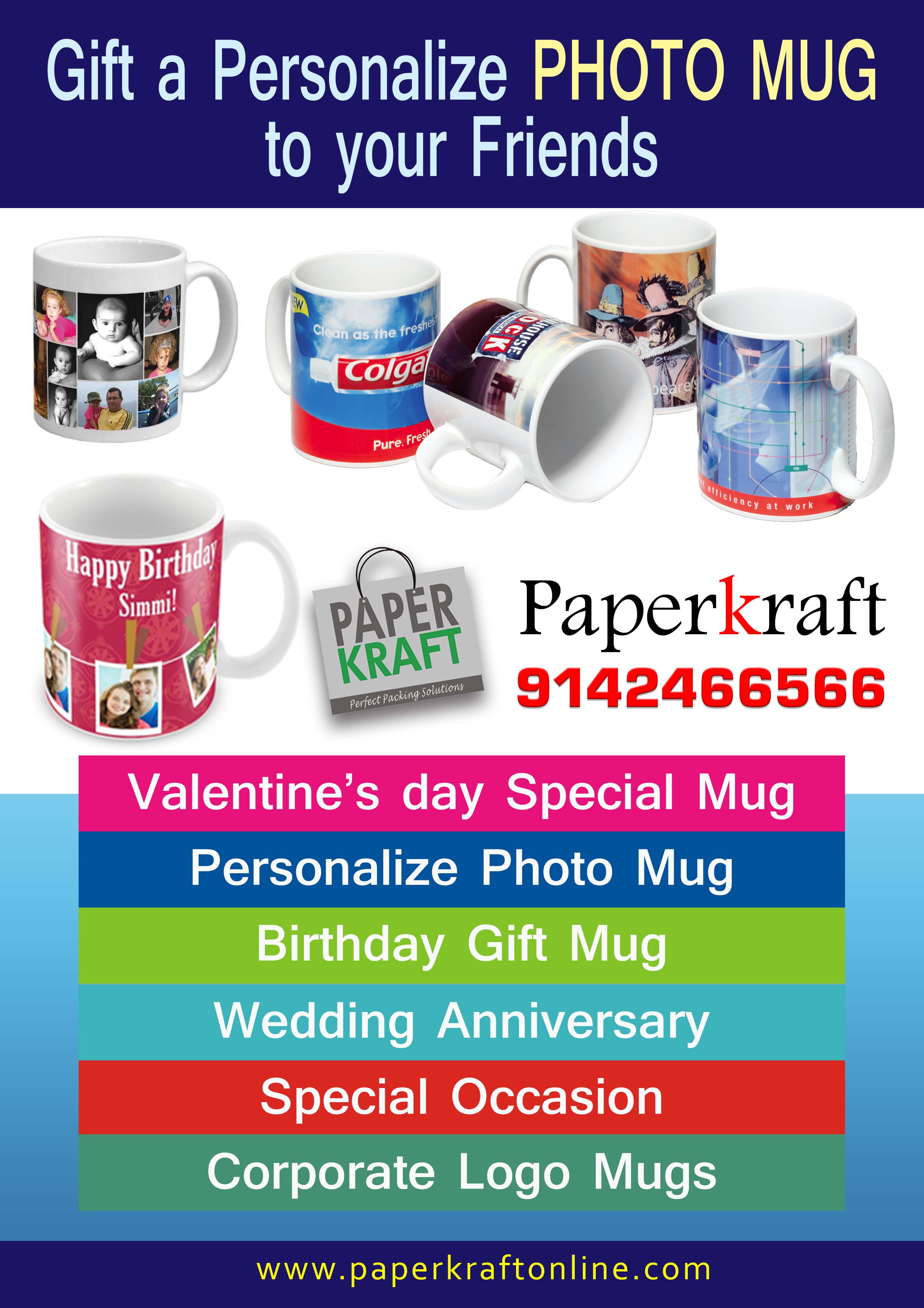 Personalised mugs or custom photo mugs are great promotional gifts for all occasions, Be it Birthday gifts, Holi, Diwali, Valentines day, Mothers Day, Fathers Day, and Christmas gifts, just to name a few!