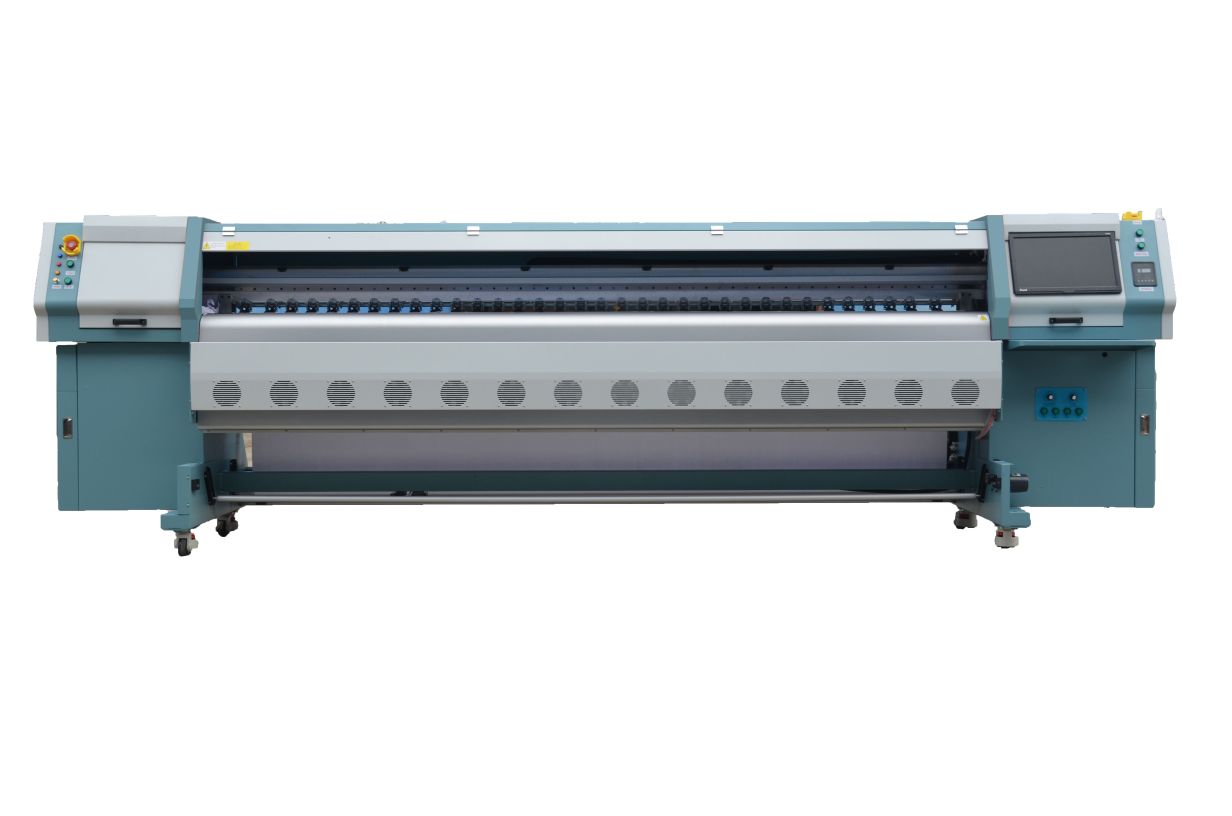 Using Konica 512i/30PL Print Heads Print Speed can reach up to 1200 sq.ft / hour Using AC Panasonic Motors & Drivers in Both XY Directions Unique Roll Un-winding System User Controlled Head Height Adjustment New Vacuum Bed Suction Controlling Feature 24mm wide Megadyne belts from Italy Advanced Takeup for Vinyl & Black Backed Media Printing High-Speed USB 3.0 Printing Port Drying Fans with Infra Red, Pre, Post & Bed Heater Photo Print RIP Software Single Phase AC 220 V, 50 / 60 Hz Working Voltage