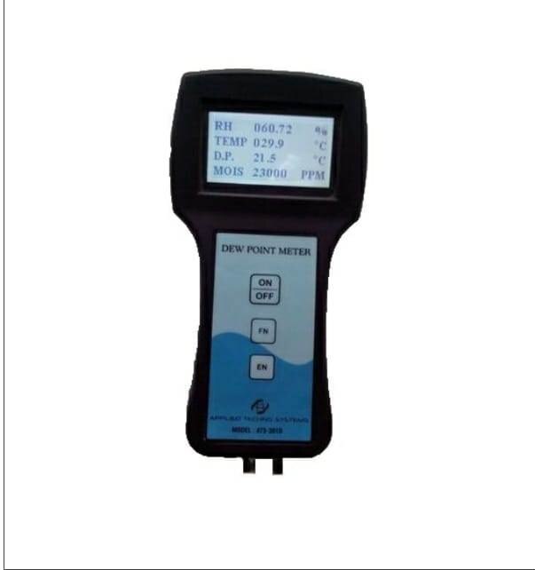 HygrometerHygrometer model ATS-301D are designed to measures dew point, Moisture and temperature faster and accurately over a wide measurements range . Model ATS-301D is highly optimized to measure the dew point, moisture and Temperature for dryers and compressed air/gases.Specification :Principle Thin Film CapacitiveRange Degree C, PPM % RHResolution 0.1 Unit or 1 Unit (Application based)Sampling Method Direct Plug InDisplay 128 X 64 Graphics LCDPower Source Built in Lithium Rechargeable batteryAccuracy /2%Response Time <5 SecondData Storage 5000 or 10000Computer Interface RS 232, USBSensor Life 2-3 YearsTemperature 15degree CelsiusHumidity < 85%RHAtmosphere Pressure 86- 106KpaHousing High Impact PlasticDimension in mm 130 (W) X 250 (H) X 90(D)Weight 0.5 KG