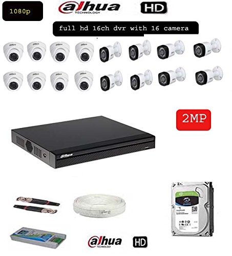 DAHUA XVR4116HS-S2 16CH HD DVR 1Pcs,Dahua (HAC-HDW1200R) Dome camera 8Pcs, Dahua (HAC-HFW1200R) Bullet camera 8Pcs. 2 TB Seagate/WD Purple Surveillance Hard Drive 1Pcs, CCTV Copper Cable 1 Bundle, Bnc 32 Pcs, Dc 16 Pcs, 16CH Power Supply 1Pcs .2Megapixel 1080P Water-proof Bullet Camera,1/2.7