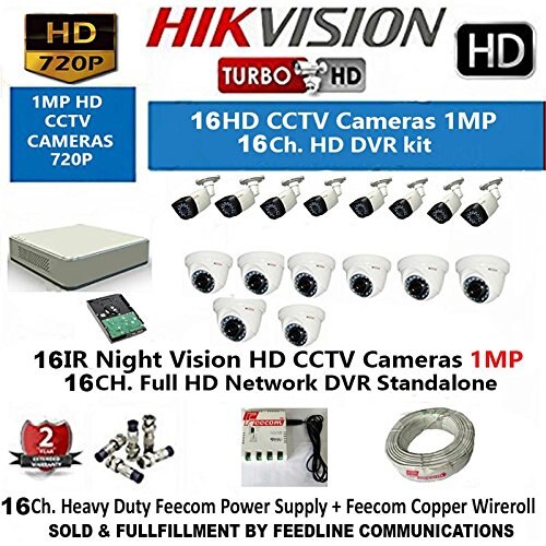 Hikvision Full HD (1MP) 16 CCTV Cameras & 16 Ch.Full HD DVR Kit (2TB HDD+Cable) (Sold & FULLFILLMENT by FEEDLINE Communications Trusted by Amazon)