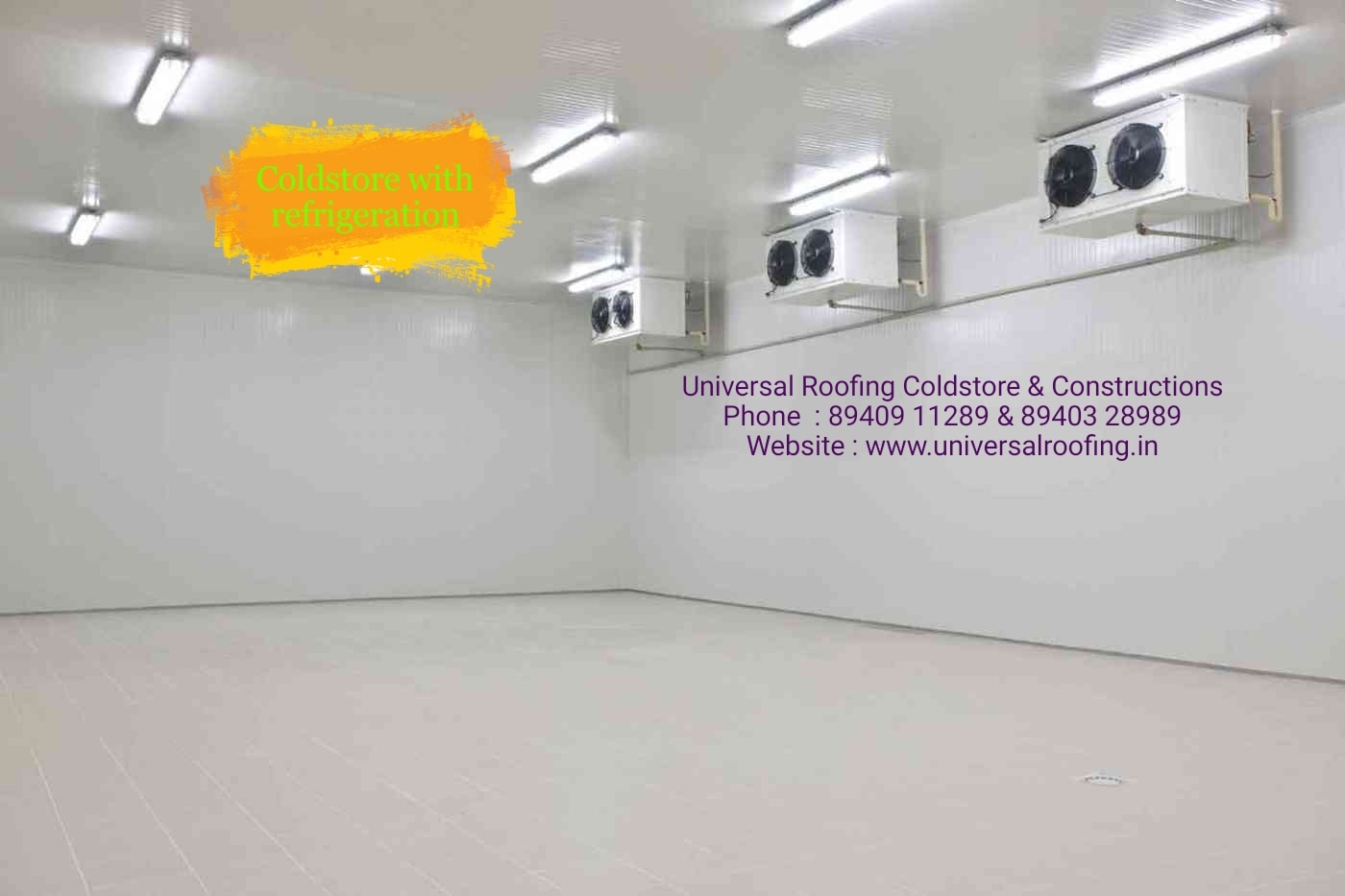 Insulated panels provide solution to the numerous insulation problems occurring in light weight prefabrication. One of the common applications of the insulated panels is the building of cold rooms and refrigerated vehicle bodies. For this application, insulated panels find wide use around the world due to its characteristic to provide maximum thermal insulation. Insulated panels have a monolithic sandwich construction which is formed as a result of injecting rigid polyurethane foam at high density between metal claddings. URCC built insulated wall, ceiling and floor panels to customer specified sizes that are used in building cold rooms for chiller and freezer applications. Depending on the size and use of the cold room, cold rooms can be broadly classified as walk-in cold rooms and warehouse cold stores. Cold rooms are built by URCC to maintain a temperature range of 15°C to –40°C.