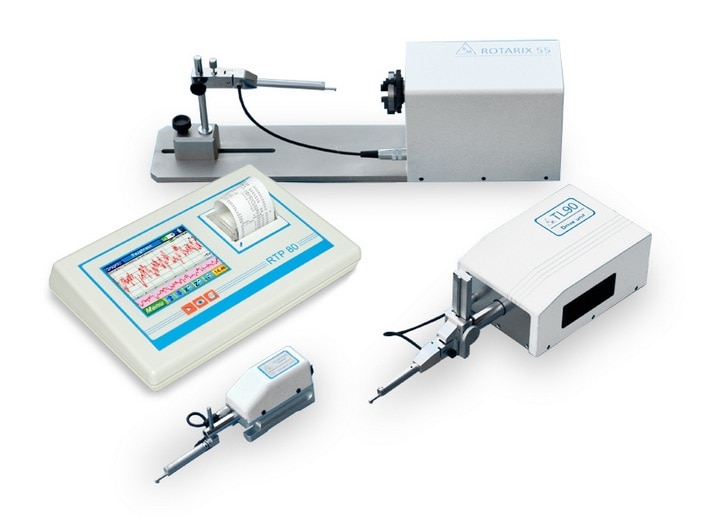 RTP80 roughness tester, easy to handle and user-friendly, allows to characterize even the most complex surfaces, easily and conveniently. The shiny 5.7’’ colour touchscreen display combined to the icon interface, allows the operator to set the measurement parameters, moving on the piece and carrying out the analysis quickly. The results obtained and the relative tolerances can be printed immediately using the thermal printer built in the instrument. The graphs and parameters are all of interactive type, to allow the operator to choose how to present the results. RTP80 is suitable for production departments, where the measurement settings for batch analyses can be protected by password, and it is also ideal to be used in metrological laboratories where statistical analyses can be carried out on the measurements taken. RTP80 calculation unit can be connected up to 4 measurement translators for various types of pieces.CHARACTERISTICS:Measurement range: ±500μm ( TL90 )Resolution: 0,001 μmCut-off lenght: 0,25 – 0,8 - 2,5 - 8 mmCut-off number: Selectable from 1 to 19Traverse lenght: Up to 50 mm ( TL90 )Pick-up: Inductive, it can be rotated of 90° for lateral measurementsPrinter: Integrated, thermal printerMeasurement parameters:54 parameters(Ra, Rq, Rt, Rz, Rp, Rc, Rv, Rsk, Rku, Rsm, Rdc, RPc, Pa, Pq, Pt, Pp, Pc, Pv, Psm, Pdc, PPc, Wa, Wq, Wt, Wz, Wp, Wv, Wc, WSm, Wdc, WPc, Rk, Rpk, Pvk, Mr1, Mr2, Pt, Pdc, PPc, R, Rx, AR, Wte, W, AW, Wx, Rke, Rpke, Rvke, Mr1e, Mr2e Rmax, R3z, R3zm)Graphs displayed: Roughness, waviness, primary, bearing capacity curve, and distribution of Ordinates.Unit of measurement: Millimeters and inchesInterface: TFT, 5.7'' colour graphic Touchscreen display and 3 waterproof membrane buttonsLanguages: Italian, French, English, German, Spanish, PortugueseMemory: Up to 1000 measuresAccessories: RTP80 roughness tester, Translator (TS4, TS7, TL90, Rotarix 55 or Rotarix 125), 110-230V battery charger, roughness sample, case, user manualCONNECTABLE TRANSLATORS:TS7Compact and easy to handle translator, it allows taking measurements in the most difficult conditions, by simply holding it in one hand. Maximum traverse length of 25 mmTL90Professional translator with internal metrological reference that allows characterizing W waviness parametersPositioning micrometrics on the piece, with traverse length of 110 mm, bistable nib for measurements with and without skid. Maximum traverse length of 50 mm.ROTARIX 55Rotary unit with horizontal axis for measuring radial roughness (e.g. pipes, balls) on medium-size pieces, measurement diameter from Ø3 ÷ Ø60 mm.ROTARIX 125Rotary unit with vertical axis for measuring radial roughness on bulky pieces, measurement diameter from Ø10 ÷ Ø160 mm.Salbro Engineers represents SM Metrology Systems for their surface metrology products such as Roundness, Roughness, Contour / Profile measuring machines and accessories.