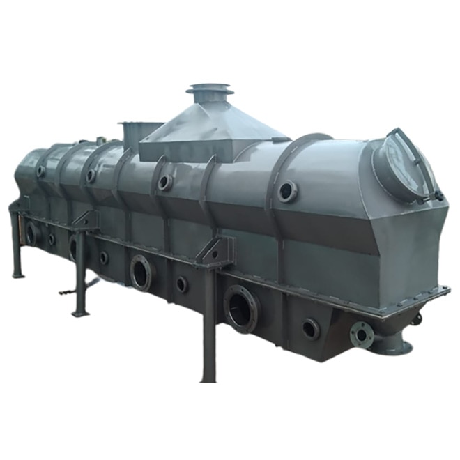 Continuous fluid bed dryers are used for drying of free flowing wet products which require longer drying time. Continuous fluid bed dryer consists of horizontal chambers partitioned by a custom built perforated sheets. The product to be dried is fed on top of this perforated sheet and the hot air enters from the bottom of the perforated sheet. The hot air causes the fluidisation of the product causing mild agitation. During this time the product gets dried. To assist fluidisation or movement of difficult to handle products the fluid bed chambers are mounted on springs and fitted with vibratory motors and these are called vibratory fluid bed dryers. The ancillaries like air heating system, fans, cyclone separators, bag filters and scrubbers are the same as are used in other type of dryers.Continuous Fluid Bed DryersView Large