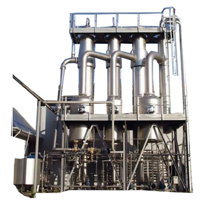 Evaporators are used to increase the solid content in the liquids containing low solids, by evaporationg water or solvent from the liquid Evaporators basically consist of shell and tube heat exchanger columns called as calandrias. The product to be concentrated is passed through the tubes and the heating media, usually steam, is passed through the shell. The calandria tube side is under vacuum causing the liquid boiling at lower temperature, Thus making the operation economical and safe for heat sensitive products. Following are the types of evaporators depending upon the feed circulation configuration.