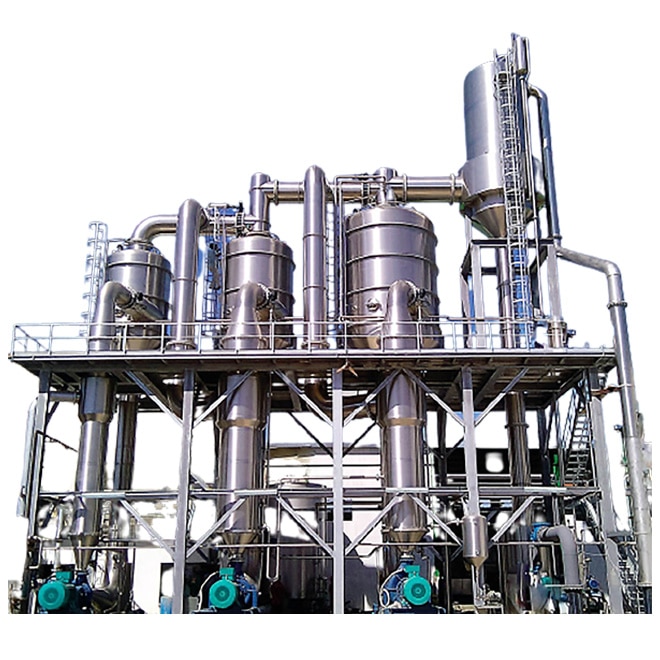 Forced Circulation Evaporators are specially designed for liquids that tend to scale, foul, highly viscous and crystallize depending upon the final concentration of the product. Feed is re-circulated in the shell and tube heat exchanger by pumping, heated under pressure to prevent boiling, and then flashed in the vapor liquid separator, where the absolute pressure is slightly less than in the heat exchanger, to obtain the required vaporization