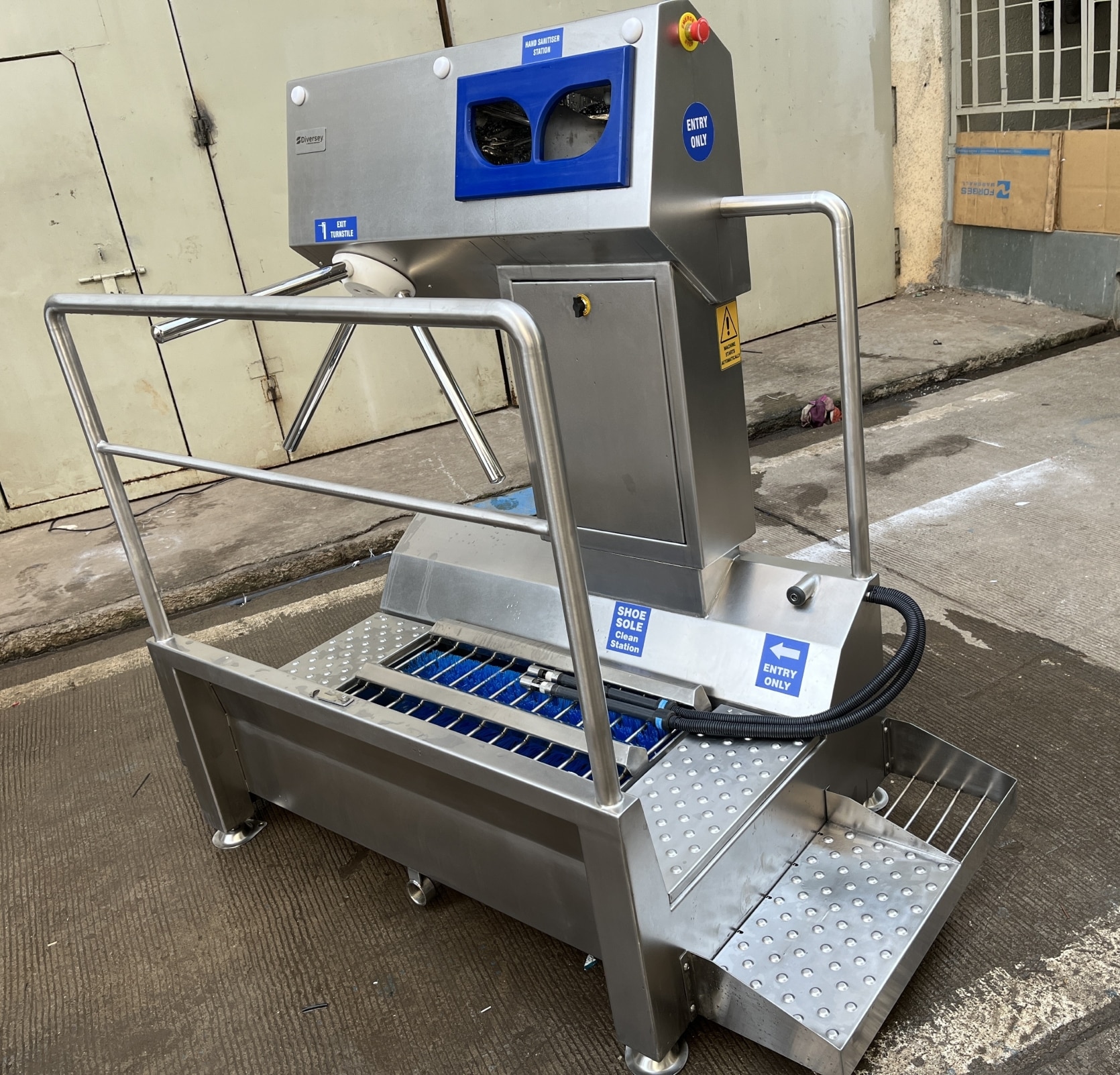 3-in-1 Industrial Hygiene Station | Sole Washer, Hand Sanitizer & Access Turnstile image 1
