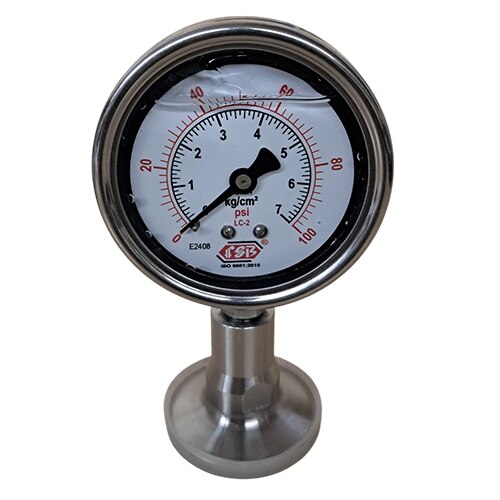 21/2'' DIAL0-100 PSI BOTTOM TRICLOVER COMPLETE SS GLY FILLED image 1