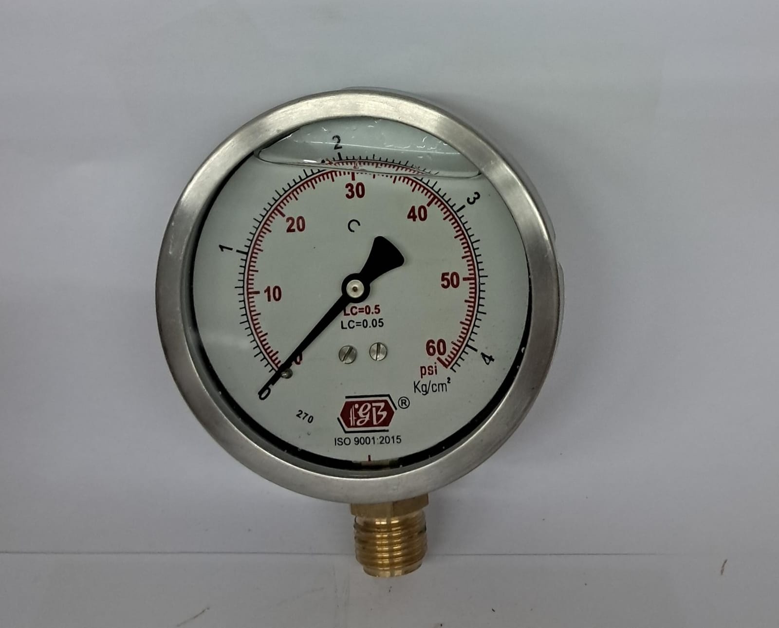 4''DIAL0-4 KG 3/8 BSP BOTTOM SS Casing Internal Brass Gly Filled Economics Model Gauge image 1