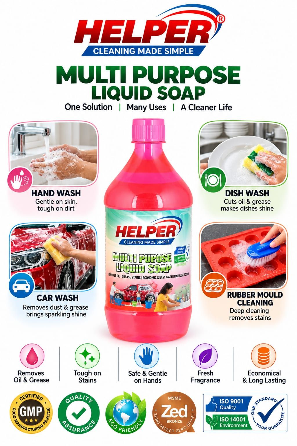Multi Purpose Liquid Soap, Rose - 1Liter Bottle image 1