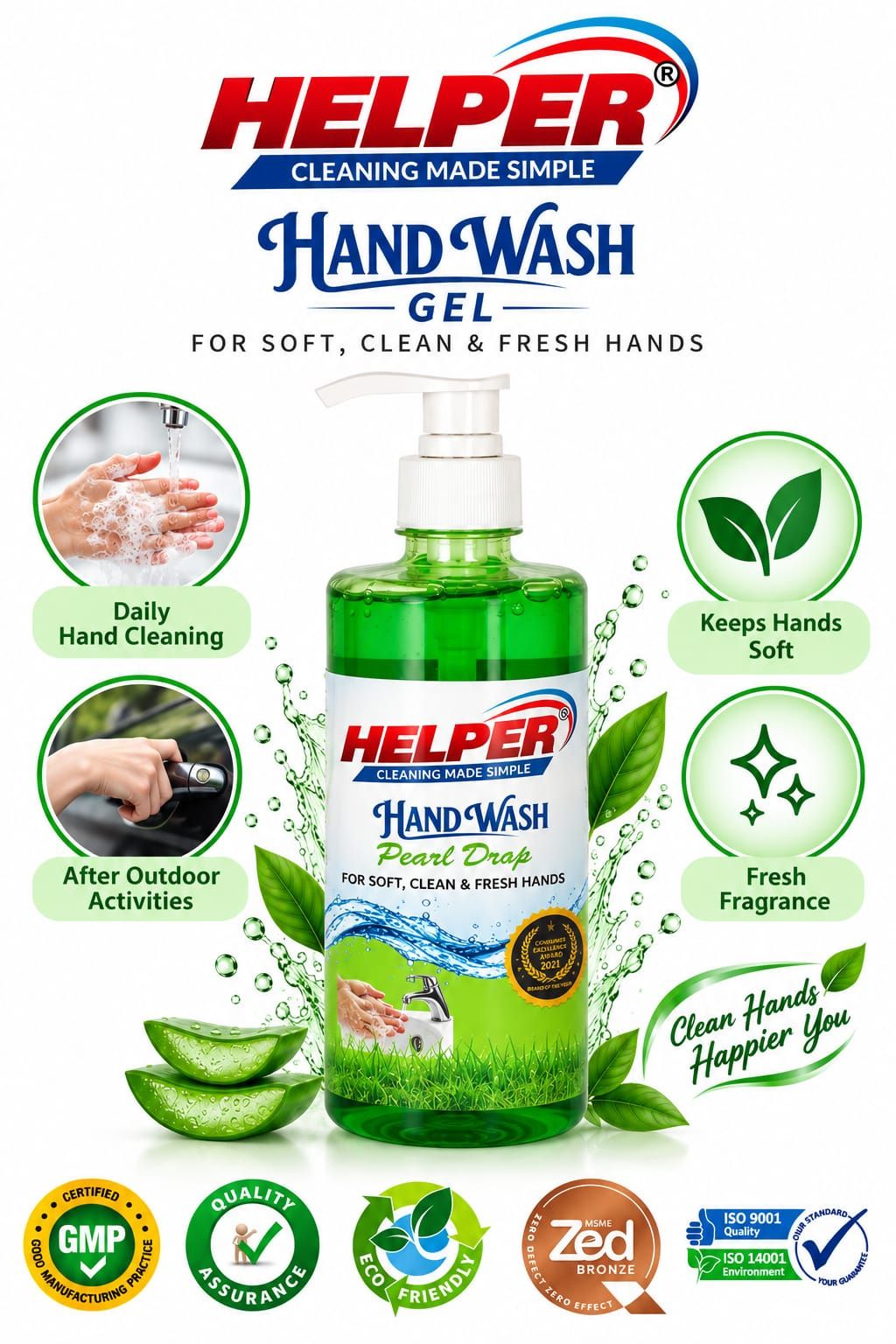 Hand Wash Liquid With Pump, Pearl Drop -500ml. Bottle image 1