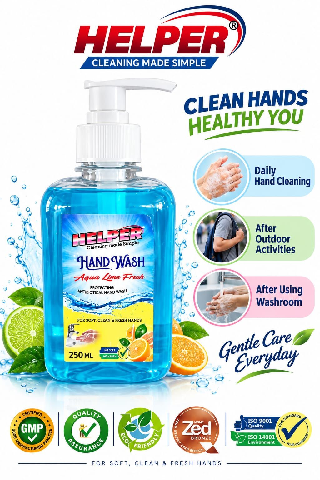 Hand Wash Liquid With Pump, Aqua Lime Fresh-250ml. Bottle image 1