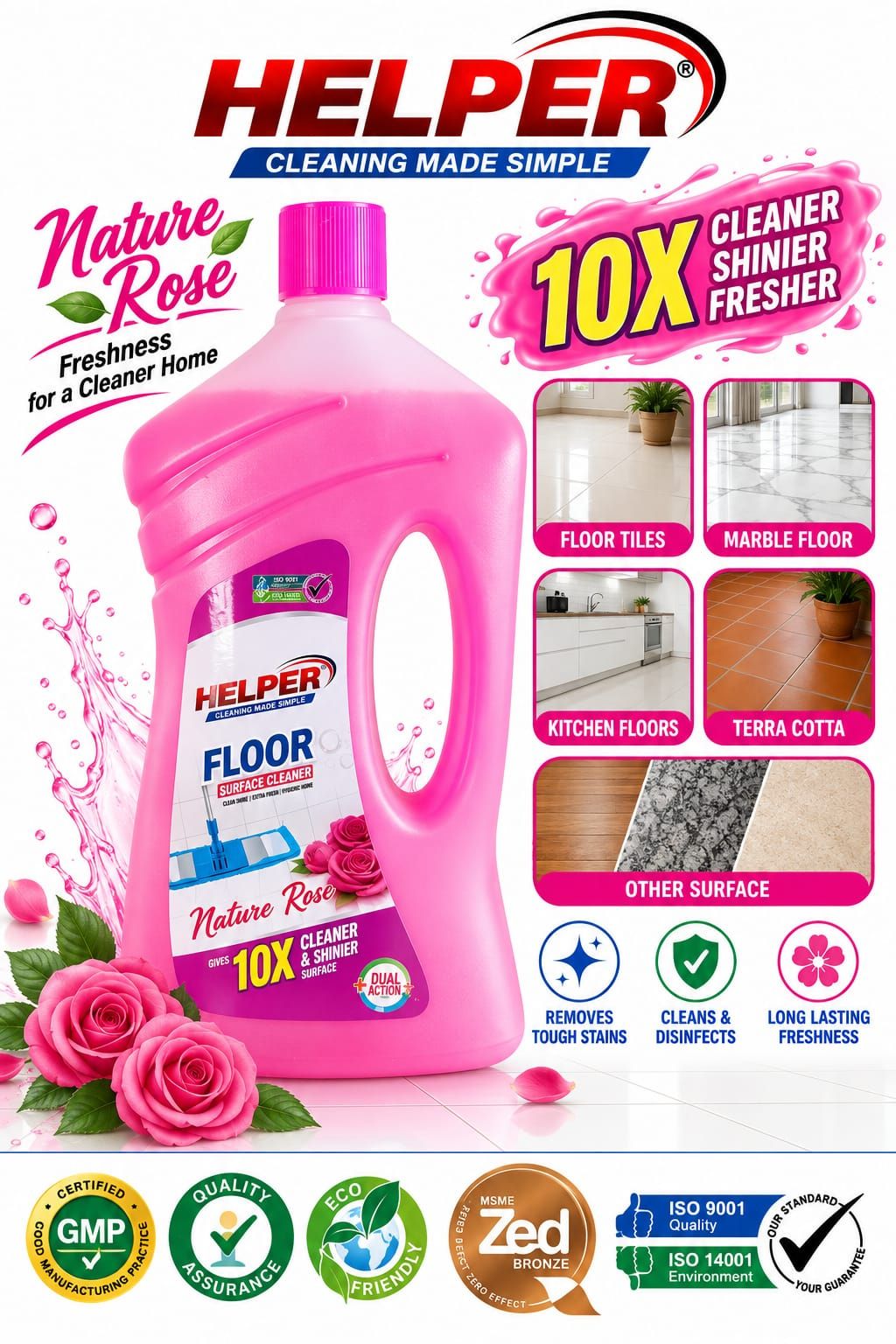 Floor & Surface Cleaner, Nature Rose -1000ml. Bottle image 1
