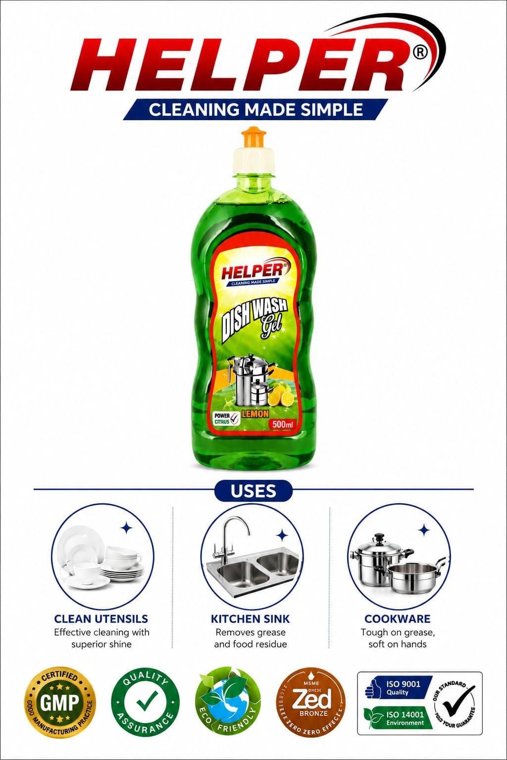 Dish Wash Gel ,Lemon (Green)-500ml. Bottle image 1