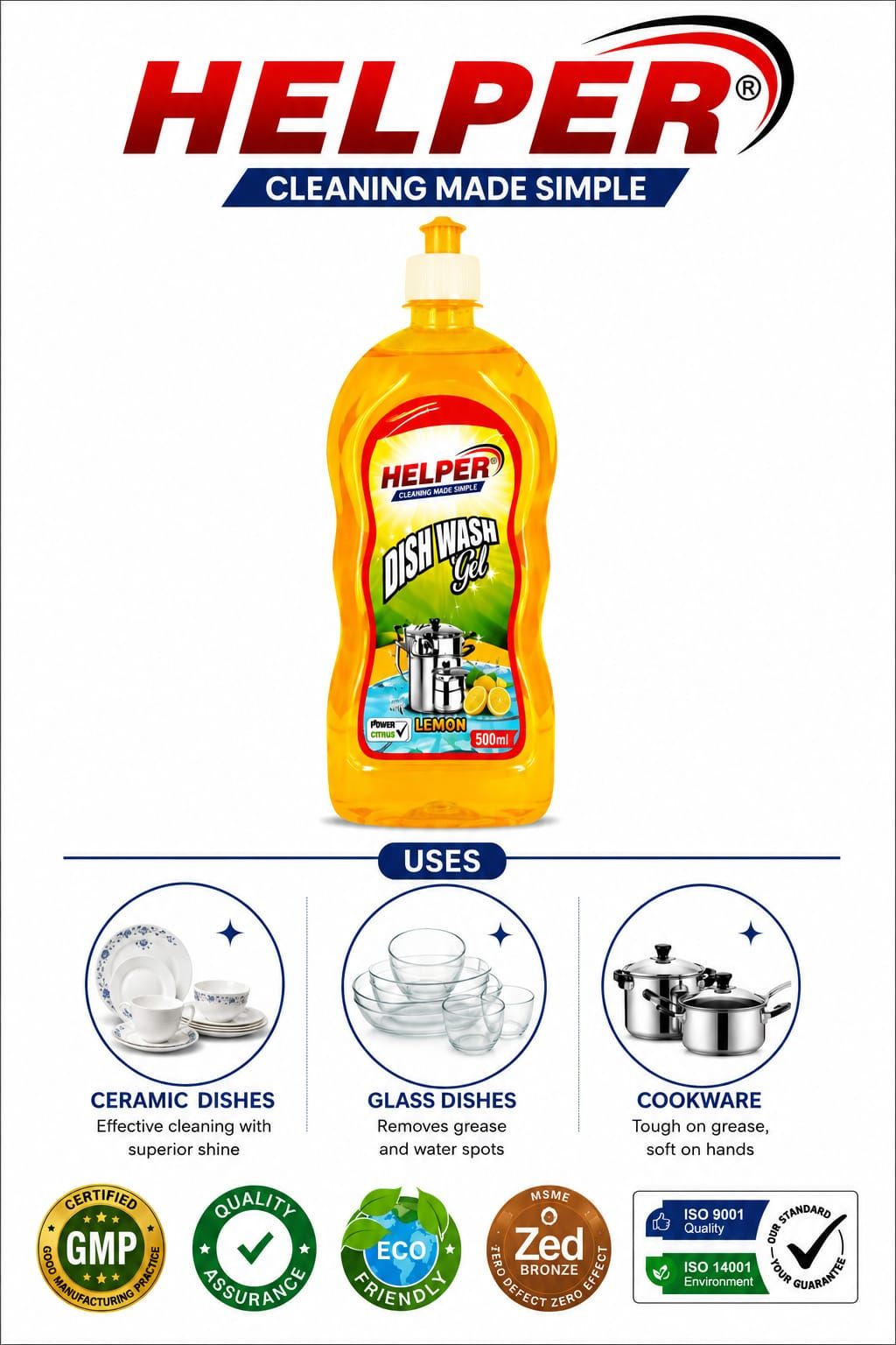 Dish Wash Gel ,Lemon (yellow)-500ml. Bottle image 1