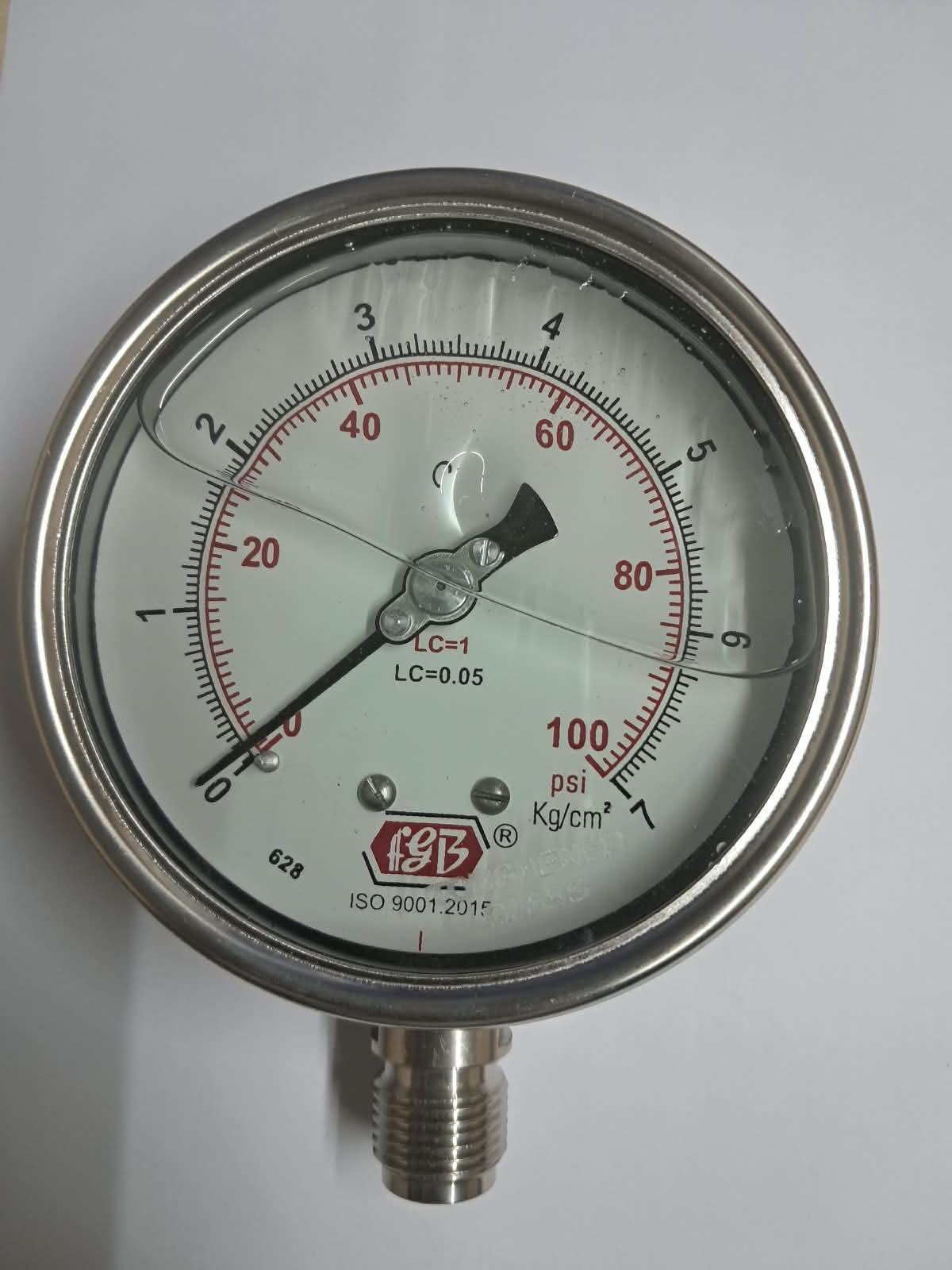 4'' DIAL0-7 KG 3/8 BSP BOTTOM COMPLETE SS GLY FILLED image 1