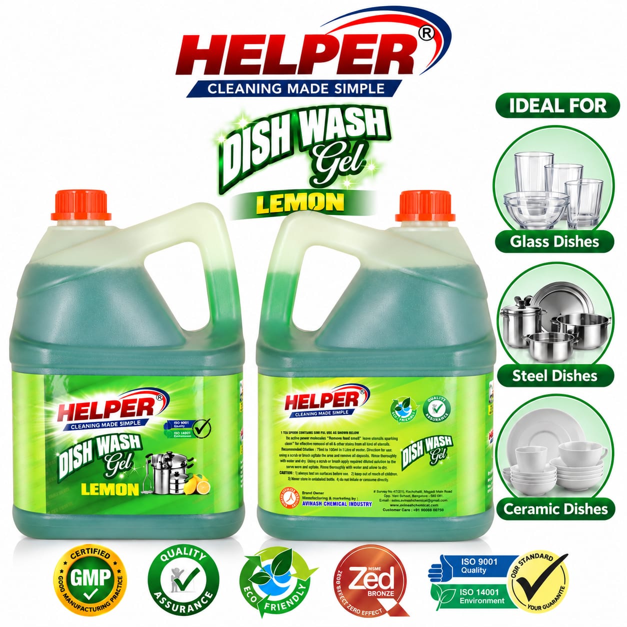 Dish Wash Gel ,Lemon (Green)-5 Liter Can image 1