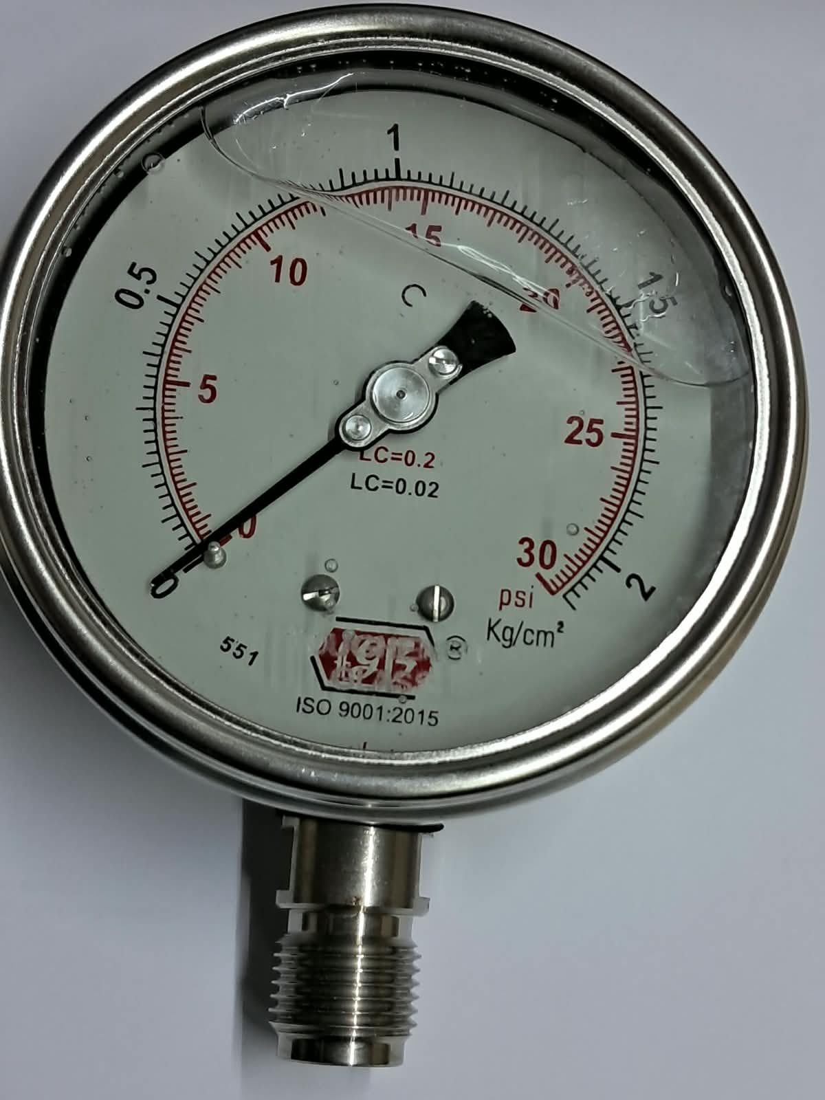 4'' DIAL0-30 PSI 1/2 BSP BOTTOM COMPLETE SS GLY FILLED SS image 1