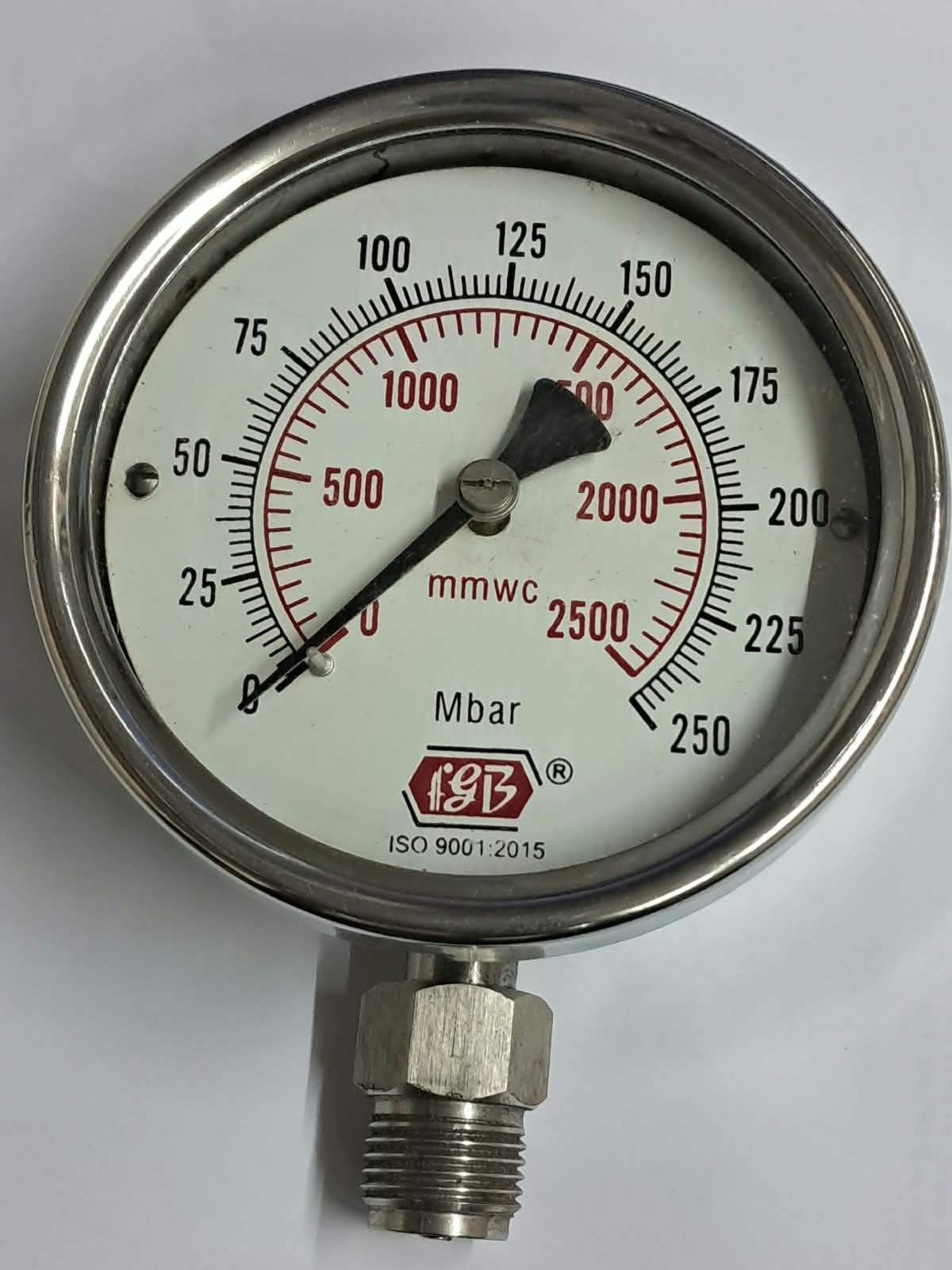 4’’ DIAL0‐2500MMWC ½ BSP BOTTOM SS CASING INT BRASS INBUILT CAPSULE DIAPHRAGM image 1