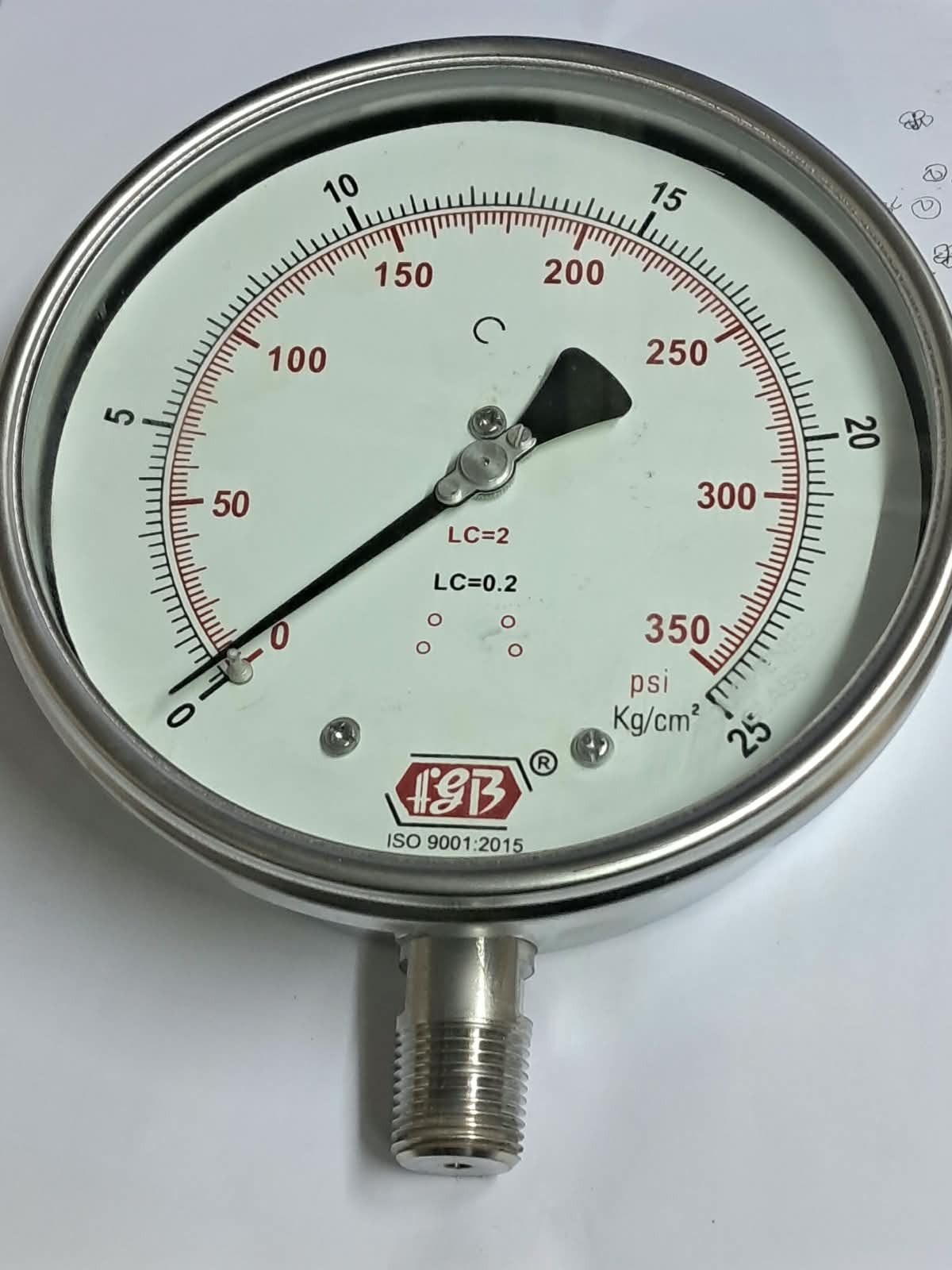 6''DIAL0-25 KG 1/2 NPT BOTTOM COMPLETE SS image 1