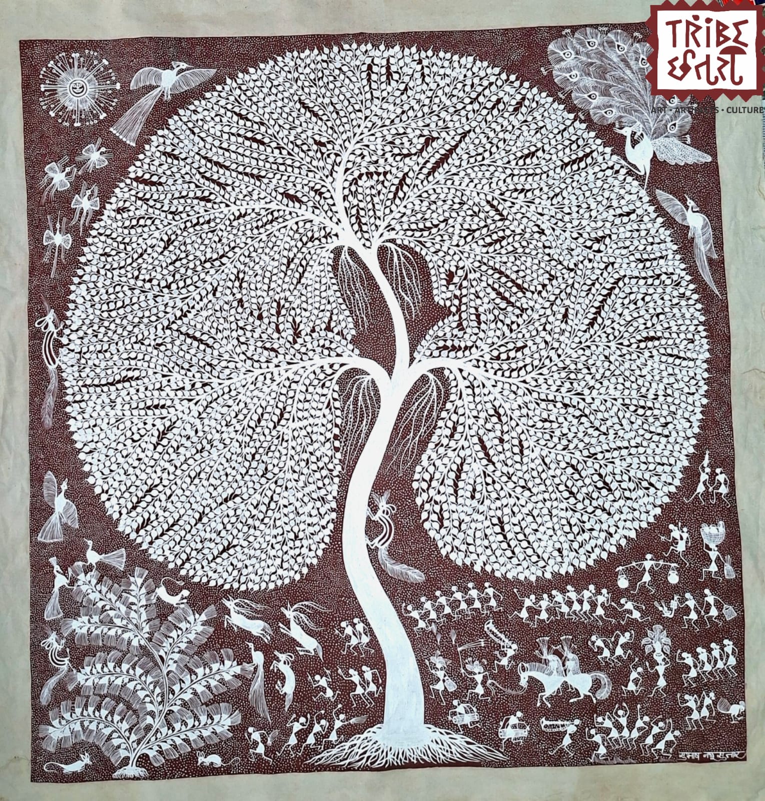 Tree of Life — Handpainted Warli Masterpiece image 1