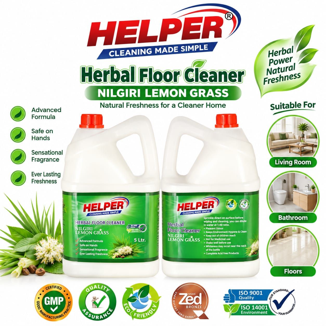 Herbal Scented Phenyle, Nilgiri Lemon Grass - 5 Liter Can image 1